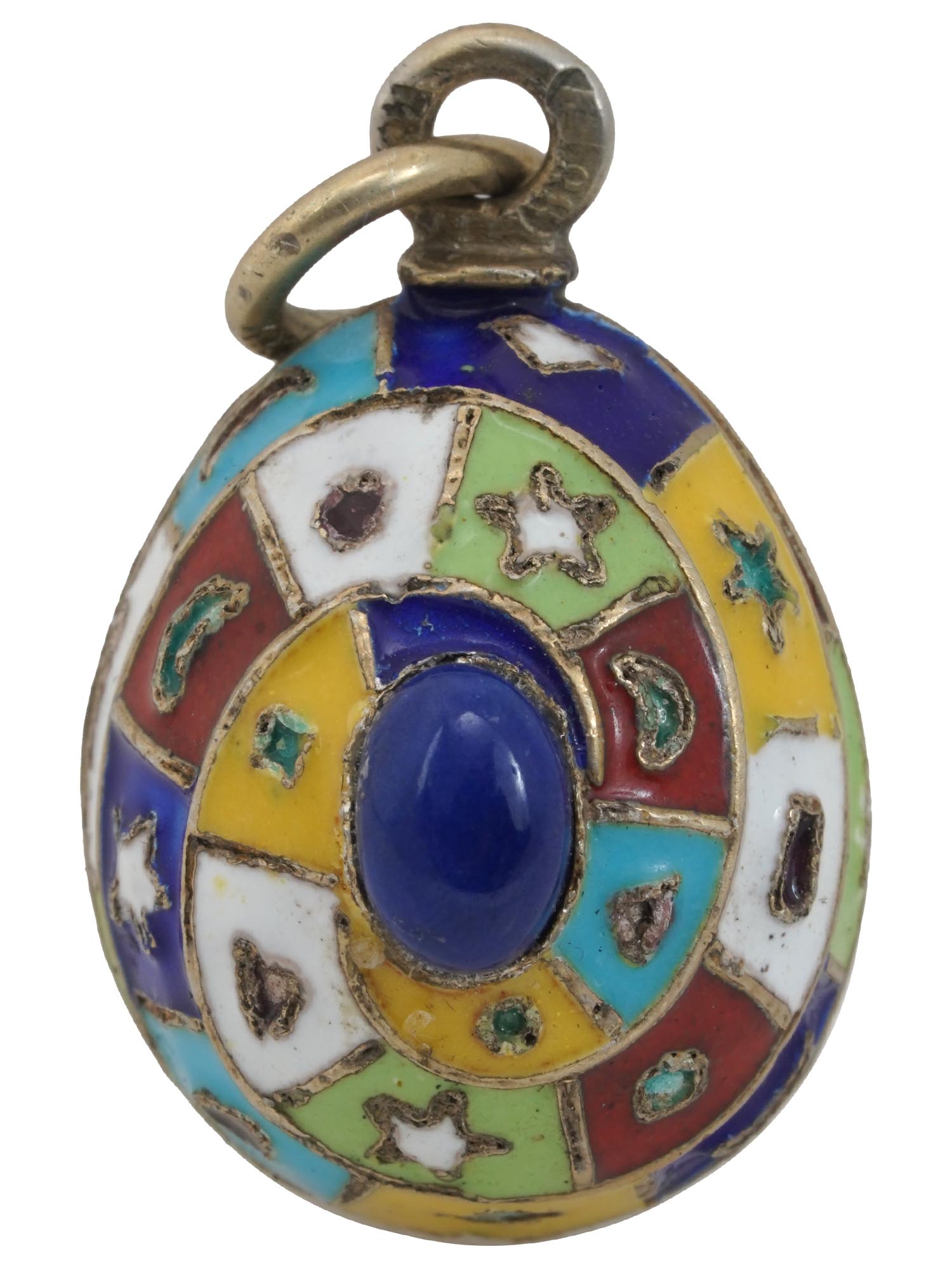 RUSSIAN GILT SILVER CLOISONNE ENAMEL EGG PENDANT PIC-0